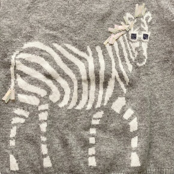 J.Crew Crewcuts Girls Wool Blend Sweater 14 (fits like 12) Zebra Graphic Gray - Picture 4 of 11